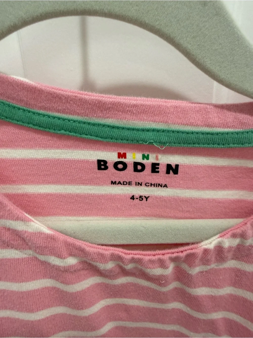 Mini Boden Pink and White Striped Long-Sleeve Pajama Top with Floral Pockets
